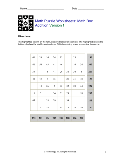 Math Puzzle Worksheets: Math Box Addition Version 1