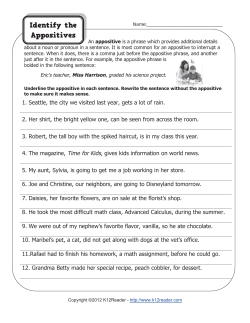Appositive Phrase Worksheet - Identify the Appositive