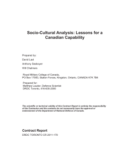 Socio-Cultural Analysis: Lessons for a Canadian Capability