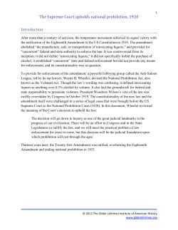 The Supreme Court upholds national prohibition, 1920 Introduction