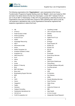 Supplier Day | List of Organisations 1 The following organisations
