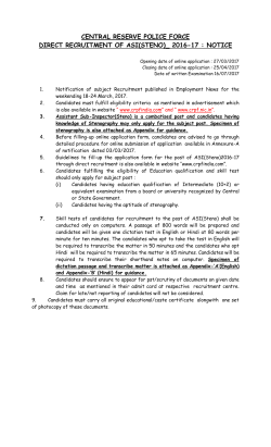 direct recruitment for the post of asi(steno) 2016-17