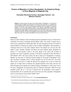 Factors of Migration in Urban Bangladesh: An Empirical Study of