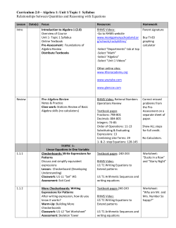 Curriculum 2.0 – Algebra 1: Unit 1/Topic 1 Syllabus Relationships