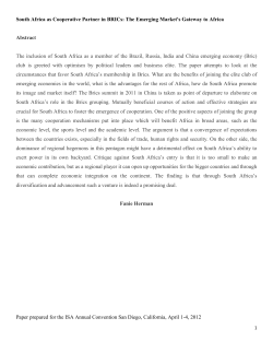 South Africa as Cooperative Partner in BRICs