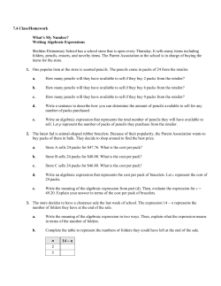 7.4 Class/Homework What`s My Number? Writing Algebraic