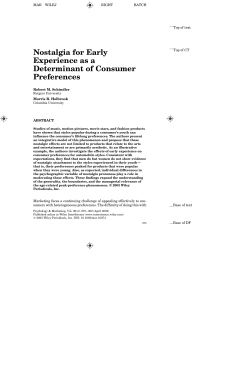 Nostalgia for Early Experience as a Determinant of Consumer