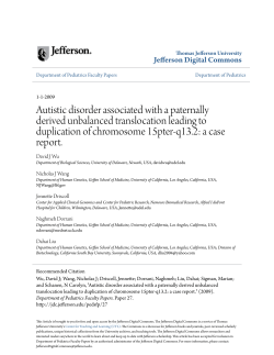 Autistic disorder associated with a paternally derived unbalanced