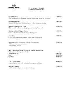 Coral Rock Restaurant Menu