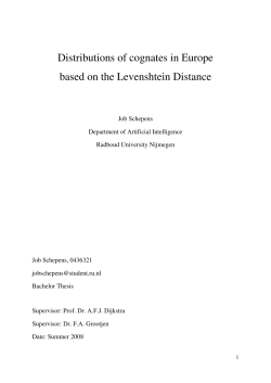 Distributions of cognates in Europe based on the Levenshtein