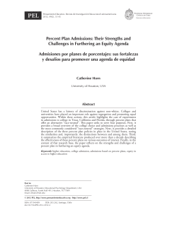 Percent Plan Admissions: Their Strengths and Challenges in