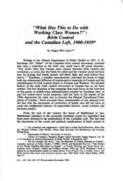 "What Has This to Do with Working Class Women?": Birth Control