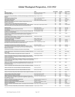 Global Theological Perspectives, 1322-1922