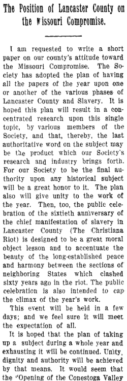The position of Lancaster County on the Missouri Compromise