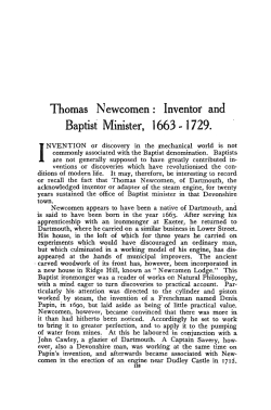 Thomas Newcomen: Inventor and Baptist Minister, 1663-1729