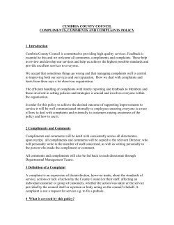 CUMBRIA COUNTY COUNCIL COMPLIMENTS, COMMENTS AND