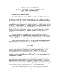 Declaration of Carol Rice in Support of Comments by Sierra Club