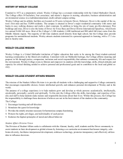 HISTORY OF WESLEY COLLEGE WESLEY COLLEGE MISSION