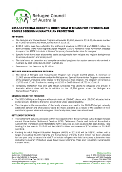 2015-16 federal budget in brief - The Refugee Council of Australia