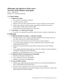 Philosophy and objectives of the course Overview of