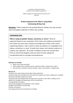Grade 8 Argument Unit: When Is Lying Okay?