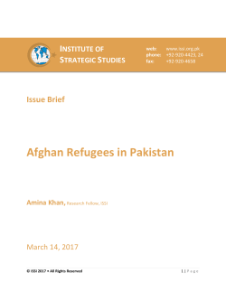 Afghan Refugees in Pakistan - Institute of Strategic Studies Islamabad