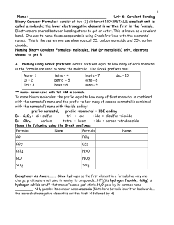 1 Name: Unit 6: Covalent Bonding Binary Covalent Formulas