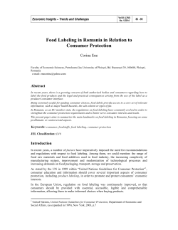 Food Labeling in Romania in Relation to Consumer Protection