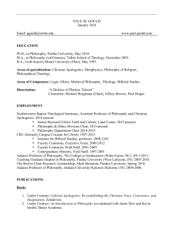 Paul Gould CV - January 2016 - Southwestern Baptist Theological