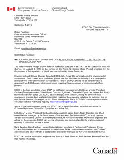 SARA Receipt Letter to MVEIRB - Mackenzie Valley Review Board