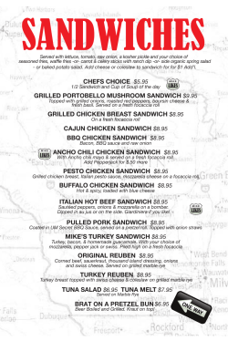 chefs choice $5.95 grilled portobello mushroom sandwich $9.95