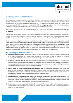 Alcohol Health Alliance Budget Submission