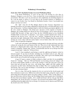 Read Excerpts from Raoul Wallenberg`s Personal Diary
