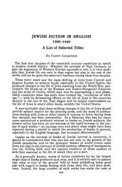 JEWISH FICTION IN ENGLISH 1900-1940 A List of Selected Titles