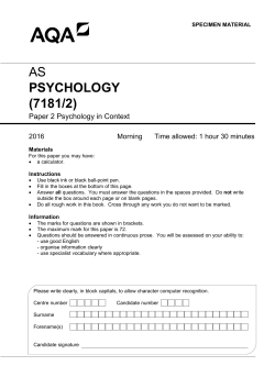 AS Psychology Specimen question paper Paper 2