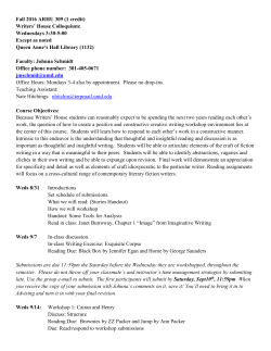ARHU309, Fall 2016: Creative Writing in Community