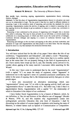 Argumentation, Education and Reasoning