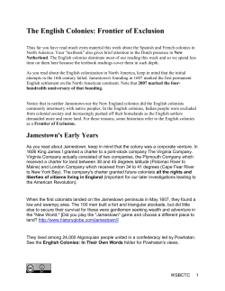 The English Colonies: Frontier of Exclusion