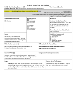 Grade 8 - Lesson Title: Real Numbers Unit 1: Real Numbers