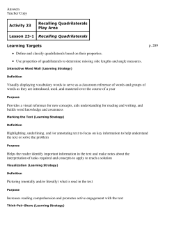 Answers Teacher Copy p. 289 Activity 23 Recalling Quadrilaterals