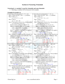Section 6.3 Factoring Trinomials