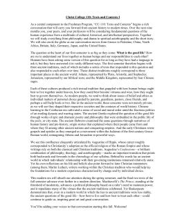 Christ College Freshman Program Fall 2016 Syllabus.