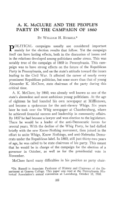 A. K. McCLURE AND THE PEOPLE`S PARTY IN THE CAMPAIGN