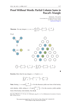 Proof Without Words: Partial Column Sums in Pascal`s Triangle