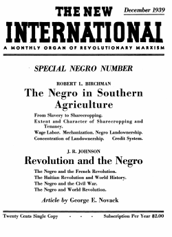 The Negro in Southern Agriculture Revolution and the Negro
