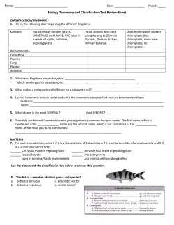 Level Biology 2013 Kingdoms Test Review Sheet