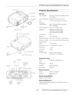 EPSON PowerLite 600p/800p/810p Projectors Projector Specifications