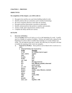 CHAPTER 3 &ndash; PREFIXES OBJECTIVES On completion of this