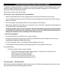 CITING SHAKESPEAREAN VERSE USING MLA FORMAT