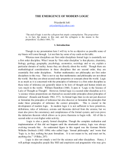 Emergence of Modern Logic, january 18, 2010